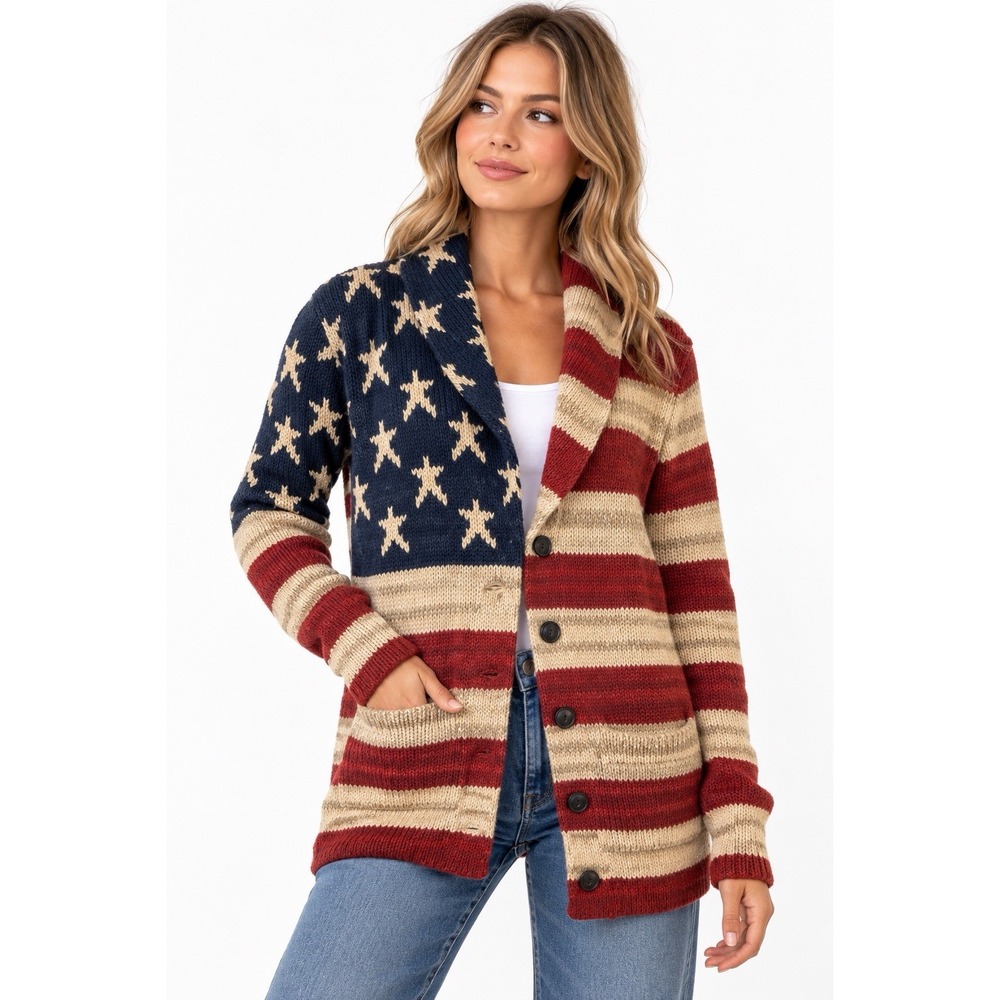 Polo Ralph Lauren American Flag Cardigan Women XS Cotton Linen NWT Americana